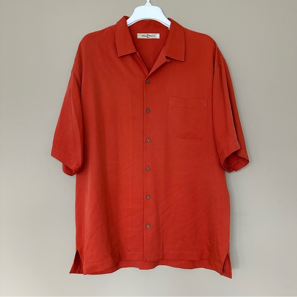Tommy Bahama Other - Tommy Bahama Men L 100% Silk Camp Shirt Orange Button Shirt Collared Solid Color